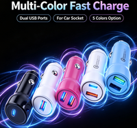 Cargador de Coche con Doble Puerto USB y Carga Rápida 3.0, 12V-24V, Universal, Mini Cargador para Encendedor de Cigarrillos, para Teléfono, Varios Colores