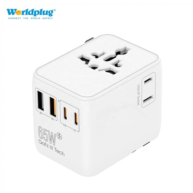 Worldplug 65W GaN Fast Charge Adapter Universal International Travel Charger Plug for Laptop & Camera PD Function