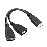 Câble d'extension USB 2.0 mâle vers double USB femelle en Y avec gaine en PVC pour imprimante, souris, scanner et lecteur de codes-barres