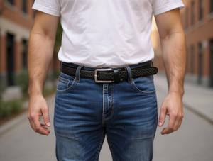 Cintura da uomo 3,5 cm con fibbia girevole in lega, stile casual, finitura placcata - Product Image 2