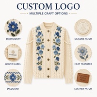 Pull cardigan brodé à la main pour femmes en tricot jacquard lâche d'hiver avec logo personnalisé