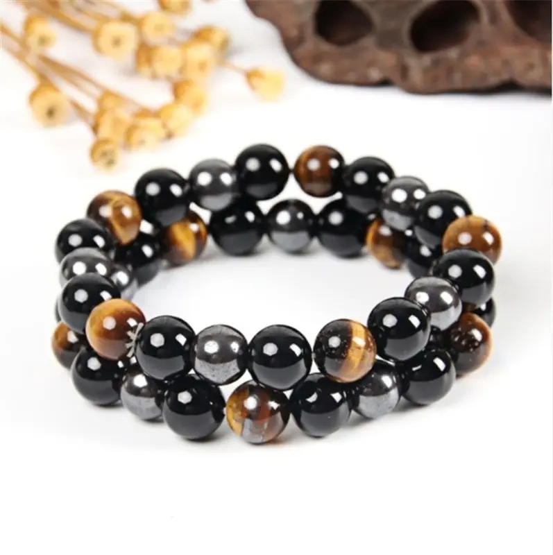 Chinese Factory Wholesale Polished Black & Brown FENG SHUI Jade Beaded Bracelet For Men