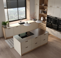 Système d'armoires de cuisine en bois grainé VERMONHOUZZ OEM, armoires de rangement contemporaines intégrées avec îlot pour projets résidentiels