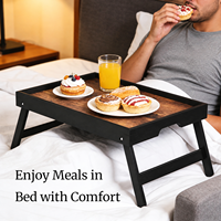 Table de lit avec pieds pliables, plateau de service en bambou pour manger au lit, sur le canapé et comme bureau pour ordinateur portable à la maison