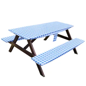 Toalha de mesa para piquenique, 3 peças, capa azul e branco, toalha de mesa, acessórios rv para jardim ao ar livre