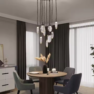 Lámpara colgante de Hotel Villa con personalidad de moda americana moderna, Araña de cristal de lujo con gota de lluvia para escaleras de comedor - Product Image 6