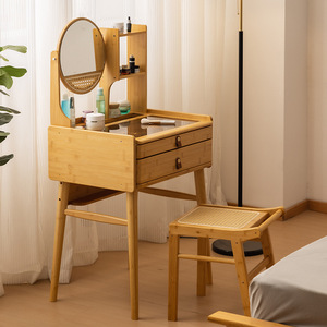 Bamboo <b>Makeup</b> <b>Vanity</b> With <b>Mirror</b> And Storage Shelf For Bedroom Adults - Product Image 2