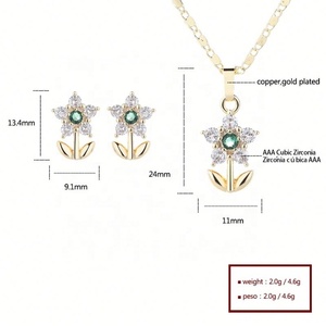 ชุดเครื่องประดับแฟชั่น Oro Joyeria ชุบทอง 18K ประดับเพชรซิร์คอน สร้อยคอ ต่างหู สีสันสดใส สไตล์ดูไบ สำหรับเจ้าสาว ลายดอกไม้ ราคาประหยัด เครื่องประดับงานแต่งงาน - Product Image 6