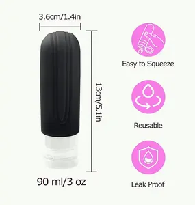 Ensemble de voyage de 4 pièces avec logo personnalisé, 90 ml, approuvé pour l'avion, anti-fuite, rechargeable, en silicone, écologique, kit de bouteilles pour articles de toilette - Product Image 3