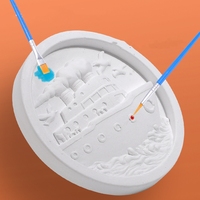 Kit Lukisan Plester 3D Relief Bulat Kustom, Gipsum Kosong Tanpa Cat Dengan Kuas, Set Kerajinan Tangan DIY Mewarnai Grafiti untuk Anak-Anak