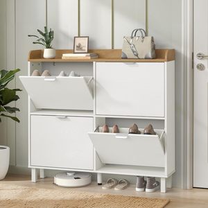 <strong>Shoe</strong> Cabinet with 4 Flip Drawers, 19cm Large <strong>Shoe</strong> Storage Unit for Entryway, Narrow Hallway <strong>Shoe</strong> Cupboard with Top Shelf - Product Image 1