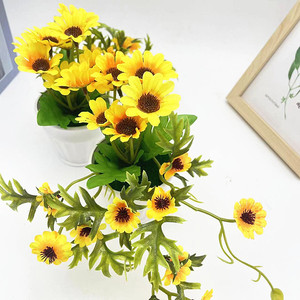 Plante artificielle de tournesol Paulon en pot, hauteur 16 cm, mini bonsaï rond pour la décoration intérieure - Product Image 4