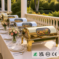 Plat de service à couvercle roulant en verre doré et argenté, en acier inoxydable, de luxe, pour jardin, terrasse, buffet et traiteur