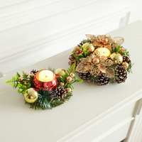 Guirlande de Noël pour bougie, ornement de table, pomme de pin artificielle, baie, or, vert, décoration intérieure
