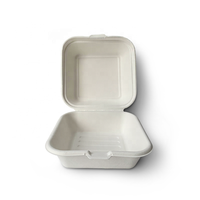 Caja tipo concha de 6x6 pulgadas, desechable, de caña de azúcar, contenedor de bagazo para alimentos, biodegradable, compostable, para llevar, para hamburguesas