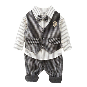 Nouvel ensemble de vêtements pour bébé garçon, costume décontracté pour enfants, 4 pièces, chemise à imprimé couronne, short uni, ensemble <span class=keywords><strong>gentleman</strong></span> pour enfants, nœud papillon - Product Image 1
