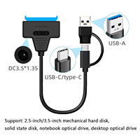 Cable adaptador SATA a USB 3.0 tipo C para disco duro externo de 2,5" y 3,5" con fuente de alimentación UASP.