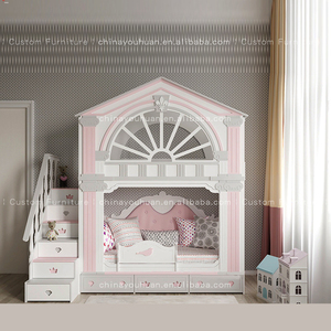 Cama infantil <span class=keywords><strong>de</strong></span> estilo europeo con forma <span class=keywords><strong>de</strong></span> casa en el árbol, litera con barandillas y espacio <span class=keywords><strong>de</strong></span> almacenamiento para habitaciones <span class=keywords><strong>de</strong></span> <span class=keywords><strong>niñas</strong></span>, personalizable. - Product Image 3