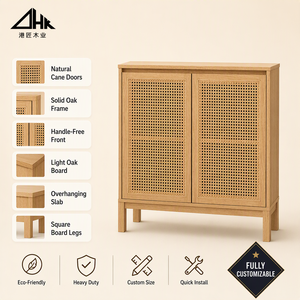 Armoire à deux portes en chêne clair avec pieds en bois pour rangement de salon, livrée en kit - Product Image 1