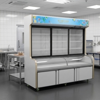 Vitrine réfrigérée combinée avec trois portes vitrées, vitrine verticale et vitrine incurvée, pour le stockage des légumes dans les restaurants