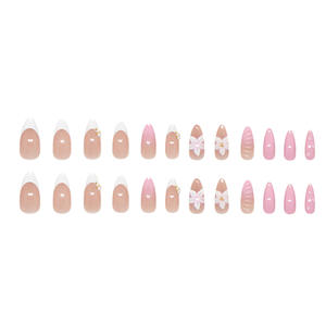 Ensemble faux ongles luxe amande 24 pièces presse 3d sur les ongles doux 3D lys dégradé conception ABS plastique bricolage salon - Product Image 5