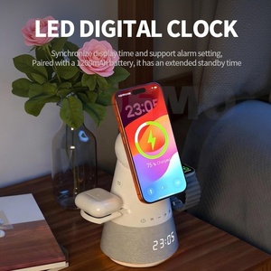 Chargeur sans fil 5 en 1, haut-parleur, réveil avec support rotatif à double moteur, charge rapide, support magnétique pour téléphone, montre intelligente 5V/1A - Product Image 2