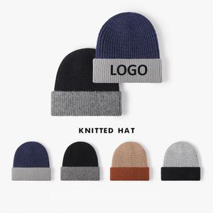 Bonnet en tricot jacquard côtelé bicolore avec logo personnalisé, doublure en polaire, bonnets d'hiver - Product Image 2