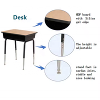 Ensemble table et chaise scolaire pour adultes et étudiants, bureau et chaise fixes, hauteur de la jambe du bureau réglable