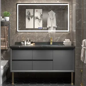 现代浴室梳妆台橱柜，带酒店浴室镜子洗手盆水槽