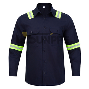 100% di cotone personalizzato Anti-statico ciao Vis Workwear manica lunga ritardante di fiamma nastro riflettente tuta Plus Size abbigliamento da lavoro - Product Image 4