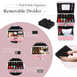 Portable Nail Case Storage Traveling Manicure Carrying Case with Mirror Makeup Train Cases Beauty <b>Box</b> for Cosmetics Nail <b>Tools</b> - Product Image 3