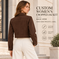 Veste courte ajustée en PU jacquard pour femme avec col chemise et fermeture éclair intégrale à manches longues, idéale pour les occasions décontractées