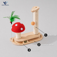 Ensemble de griffoirs pour chat en forme de champignon avec piste à balle et baguette à plumes, jouet multifonction en bois pour chats d'intérieur et chatons