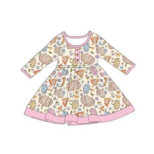 Robe décontractée en coton mélangé à col rond et motif floral pour petites filles, style boutique personnalisée, vente en gros, tenues de shorts pour enfants, vêtements pour sœurs - Product Image 3