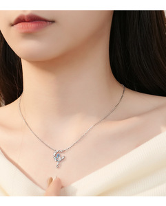 Collier en argent sterling S925 avec émail lune, étoile et cœur, zircon, ambiance rêveuse, cadeau d'anniversaire pour femme, chaîne de clavicule, bijoux - Product Image 6