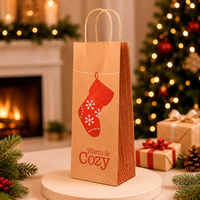Sac cadeau de Noël personnalisé pour vin, sac en papier pour bouteille unique de champagne avec poignée, en kraft brun, capacité supérieure pour les fêtes