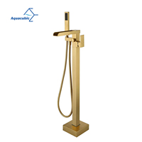 Robinet de baignoire cascade autoportant carré doré avec douchette à main, modèle américain en promotion