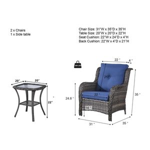 Mesa al aire libre <span class=keywords><strong>Bistro</strong></span> Muebles al aire libre Set 3 piezas Asientos Grupo balcón PE Rattan Garden Set con cojines - Product Image 5