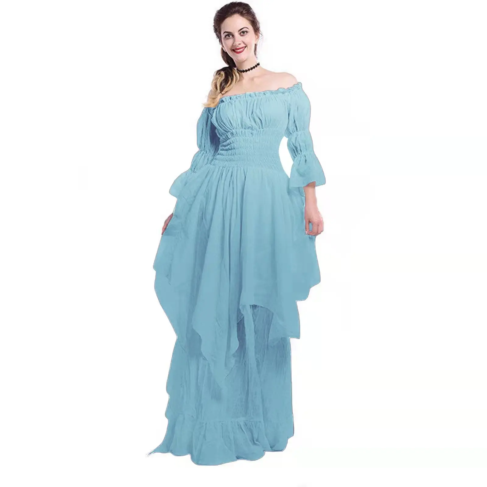 Женское кружевное платье с расклешенным рукавом, элегантное блестящее однотонное вечернее платье в винтажном готическом стиле, большие размеры, 2022