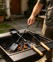 Accessoires pour barbecue au charbon de bois, ensemble de 2 outils pour foyer, pelle à charbon et pique à brasier en fer avec manche en bois