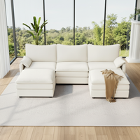 Canapé modulaire en tissu crème en forme de L, double chaise longue, sièges profonds surdimensionnés, coussins moelleux pour salon moderne