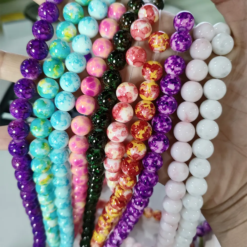 Harga Grosir 10Mm Saham Bunga Beads Putaran Kaca Beads untuk Membuat Perhiasan Dekorasi