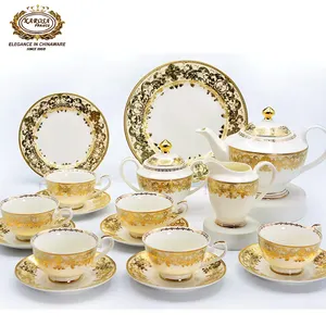 24pcs ensembles de soucoupes de tasses à thé de luxe en relief royal avec théière en porcelaine pour 6 personnes avec boîte cadeau