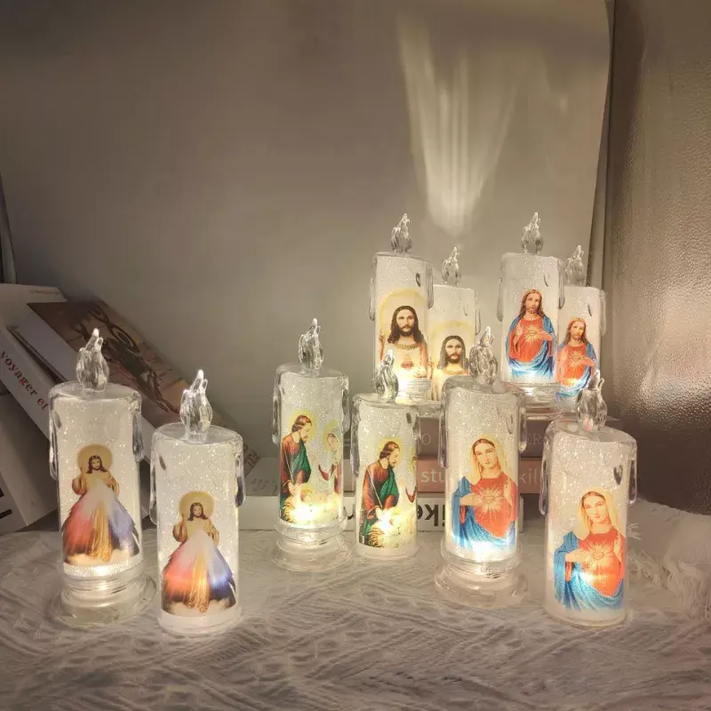 Velas Led de llama real 3d con batería, velas de oración, regalo religioso para iglesia y hogar
