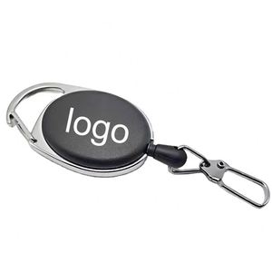 Porte-clés promotionnels anti-perte en forme ovale, couleur unie, avec cordon rétractable et mousqueton pour cartes d'identité - Product Image 1