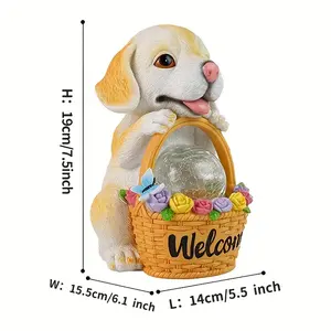 Güneş enerjili karşılama köpek reçine heykel, bahçe yolu için sevimli hayvan heykeli, sıcak hoş geldin yazısı ile açık parti dekor - Product Image 6