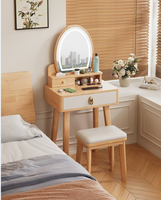 Ensemble coiffeuse en bois massif avec tabouret de maquillage et tiroirs de rangement