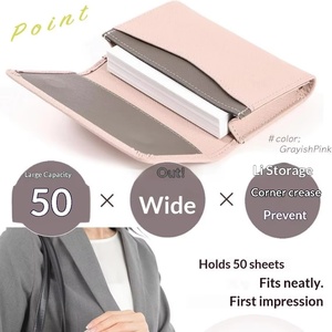 Women's Slim Genuine Leather Business <b>Card</b> <b>Holder</b> with Cross Pattern Cowhide Color-Block Design Large Capacity - Product Image 3