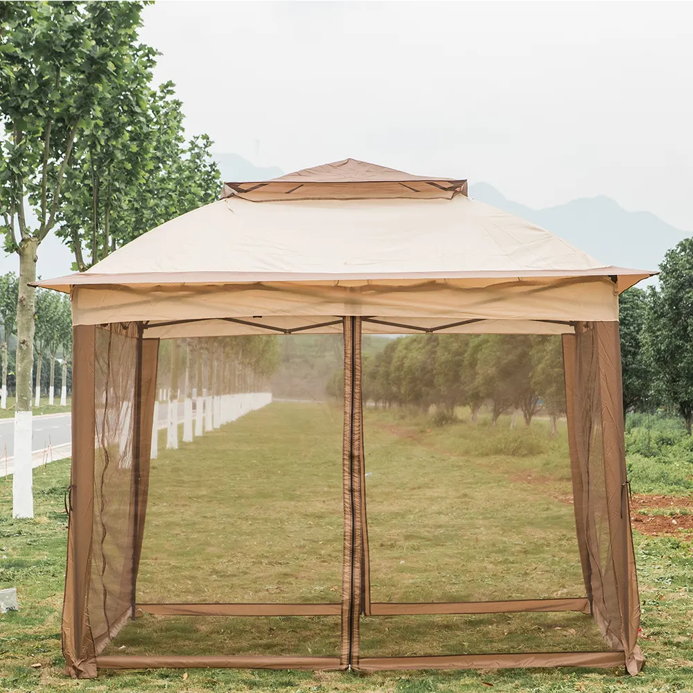 Дешевая Складная всплывающая палатка со стальным каркасом, рекламная выставочная палатка с навесом 11x11 футов, Двойной верхний навес со светодиодом