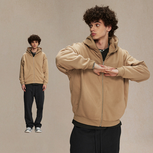 Sudadera de algodón grueso con cremallera completa, estilo oversize, estampado de otoño, efecto desgastado, bordado personalizado, estilo boxy, para fabricantes de ropa urbana. - Product Image 2